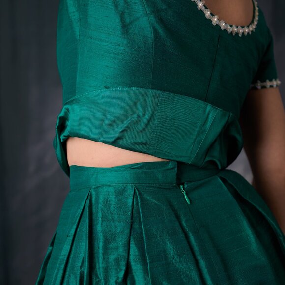 Vintage Emerald Green Raw Silk 2PC Skirt and top - Picture 6 of 10
